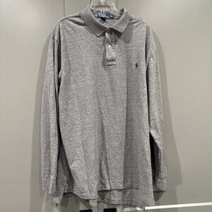 Polo by Ralph Lauren Shirt Mens 2XLT Long Sleeve Polo Vintage 1/4 Button Gray